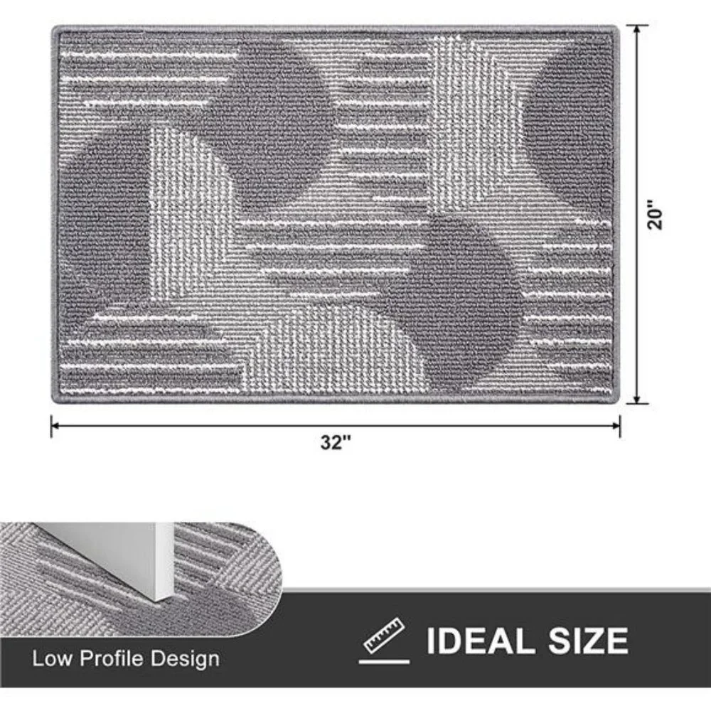 Indoor Door Mat, Non-Slip Geometric Doormat, Front Door Rug Grey, 20'' x 32''